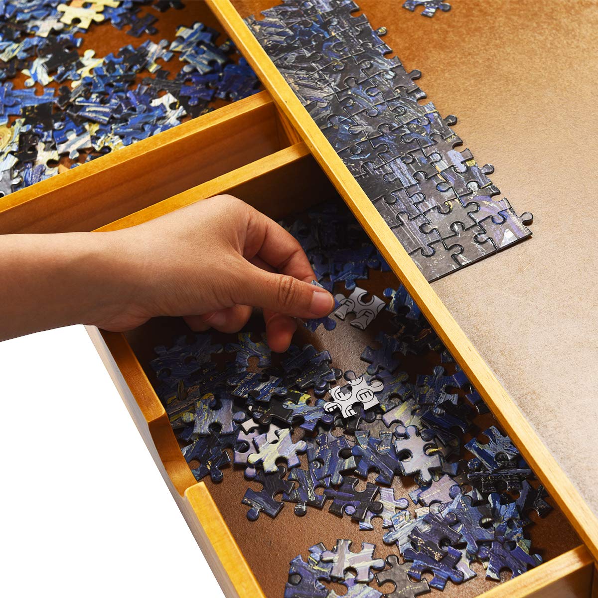 DREAMADE Puzzletisch aus Holz, 80 x 65cm, Puzzleboard mit 4 Schubladen, Puzzle-Speichersystem mit ebener Arbeitsfläche, Puzzlematte, Puzzlebrett für 1000-1500 Teile
