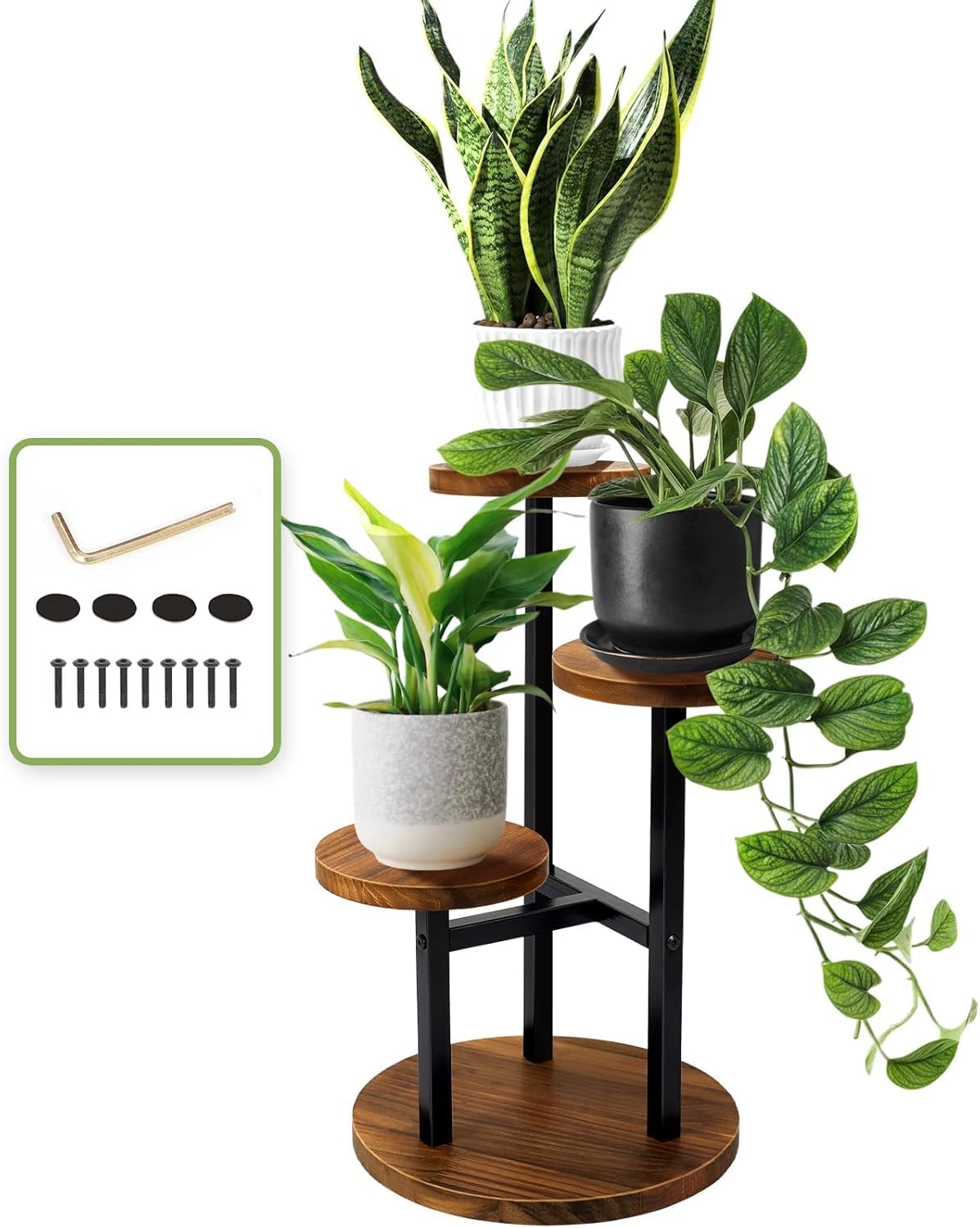 Plant Stand, Tall Metal Wood Shelf Holder for Indoor Plants, Outdoor Garden Plant Display Rack Flower Pot Stand for Corner Living Room Balcony Garden Patio (3 Tier)