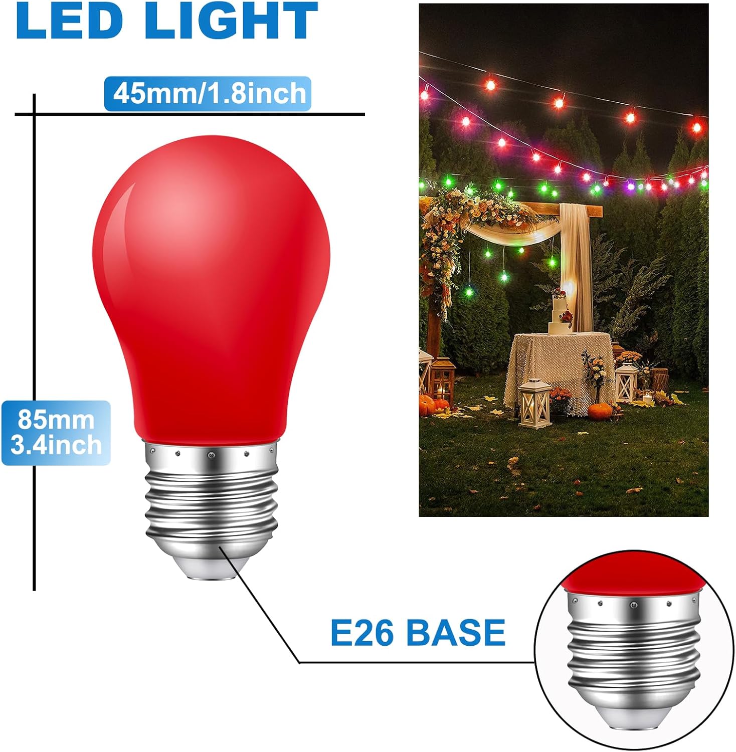Colored Light Bulbs,2W E26 Color LED Lights Bulb,Small E26 Colored Bulbs for Outdoor Indoor,Multicolor,Red Yellow Blue Green Orange Pink Purple,for Halloween Party Christmas Bedroom,Pack of 14