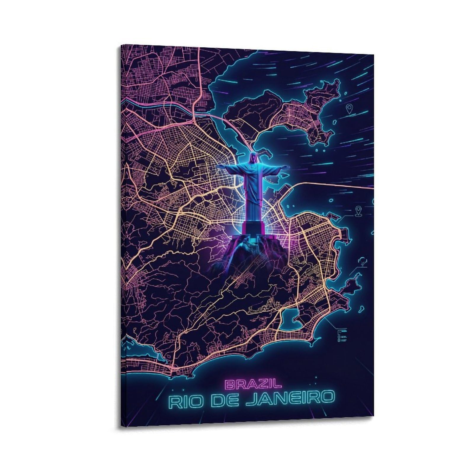 XKUGA Gamer Room Aesthetic Rio De Janeiro Brazil Map Poster Modern Decorative Canvas Prints - Ideal Wall Art for Family, Man Cave, Game Room, Boys & Girls Bedroom 24x36inch(60x90cm)