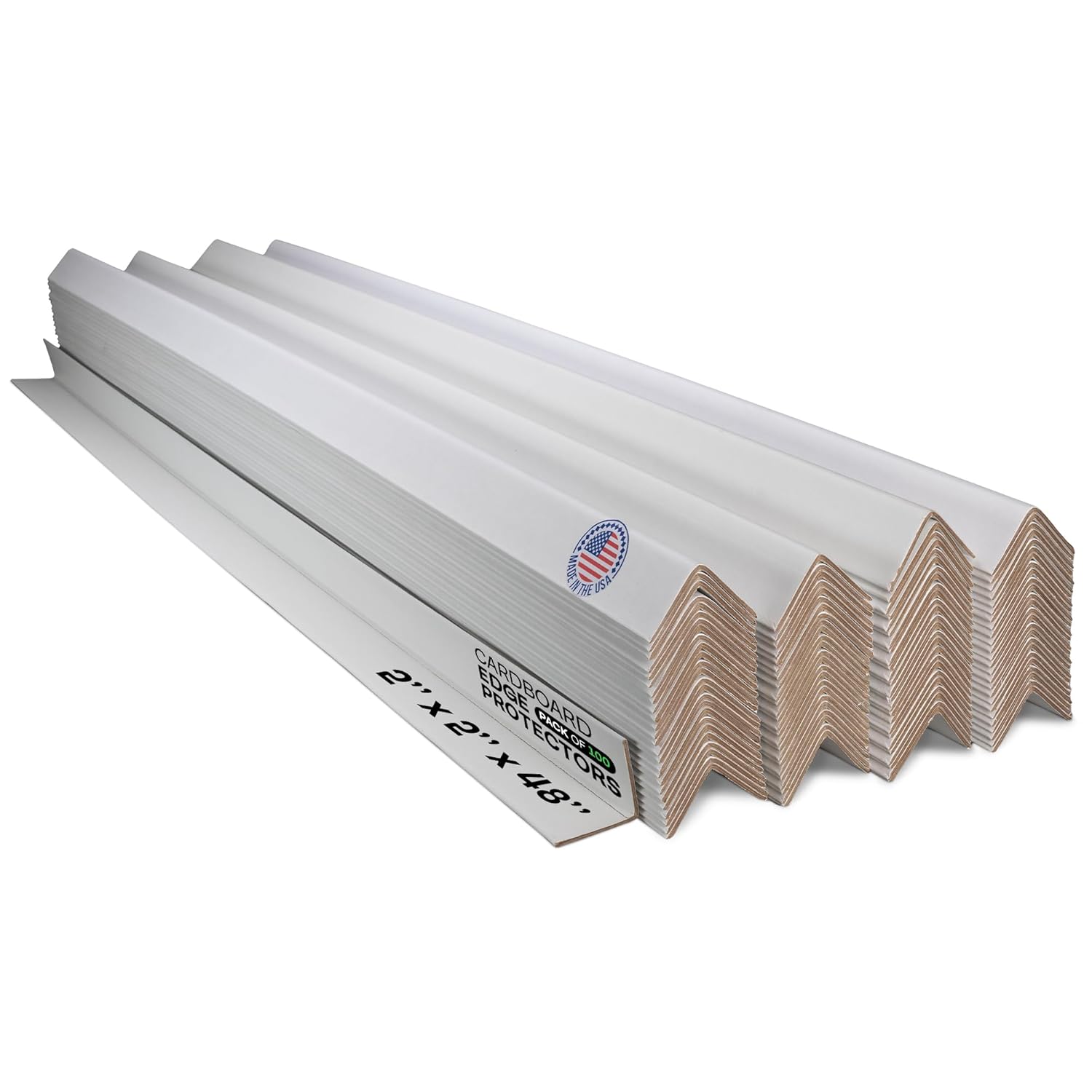 IDL Packaging - CEP-48 Cardboard Edge Protector 2” X 2” X 48”, Pack of 100 – V-Board Reinforced Cardboard Corners for Shipping – White Kraft Cardboard Corners for Packing – Moving Corner Protectors 2W" x 48L" Pack of 100 White