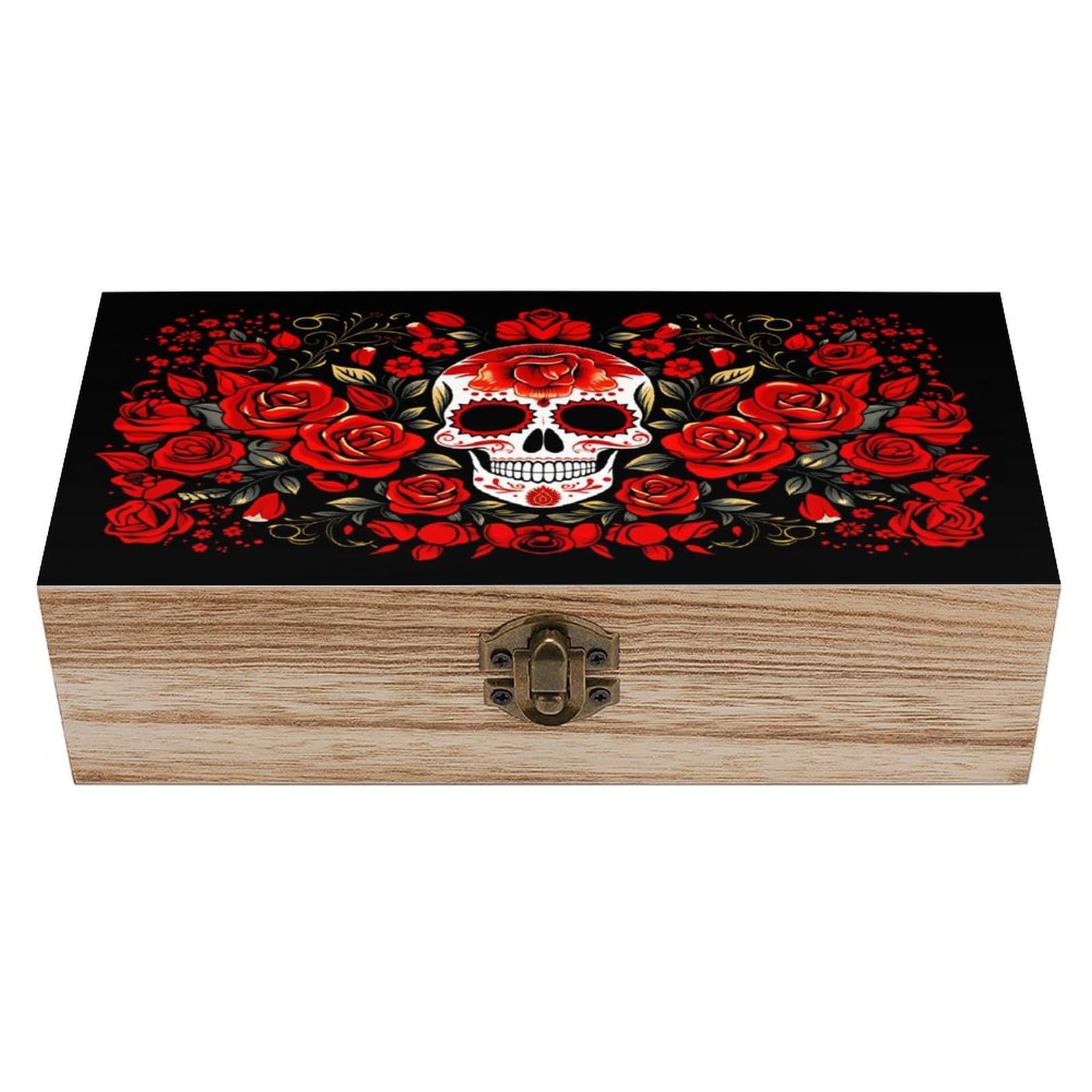 asbwuo Skull Rose Vintage Wooden Keepsake Box