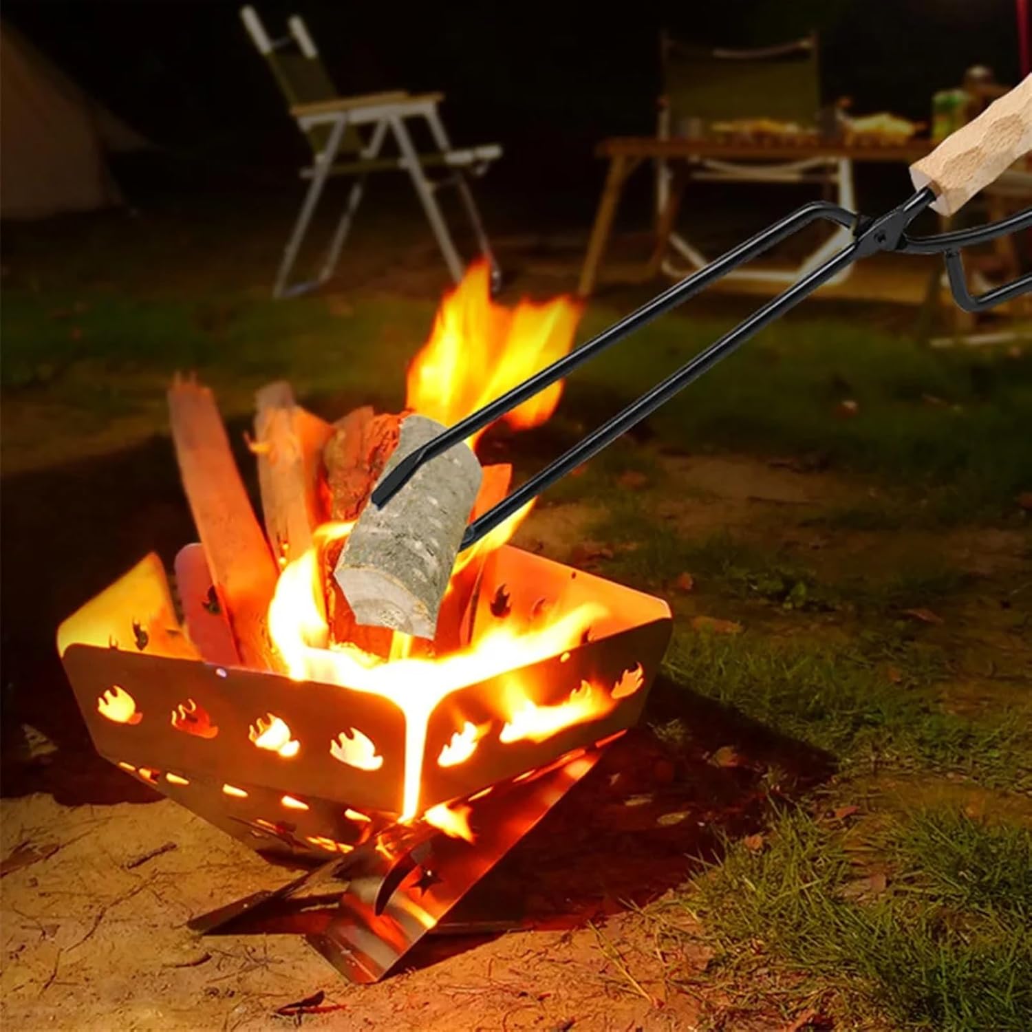 Metal Camping Barbecue Tongs Set Long Handle Charcoal Pliers Firetongs Wooden Garbage Pliers Clip Stainless Steel Portable Outdoor