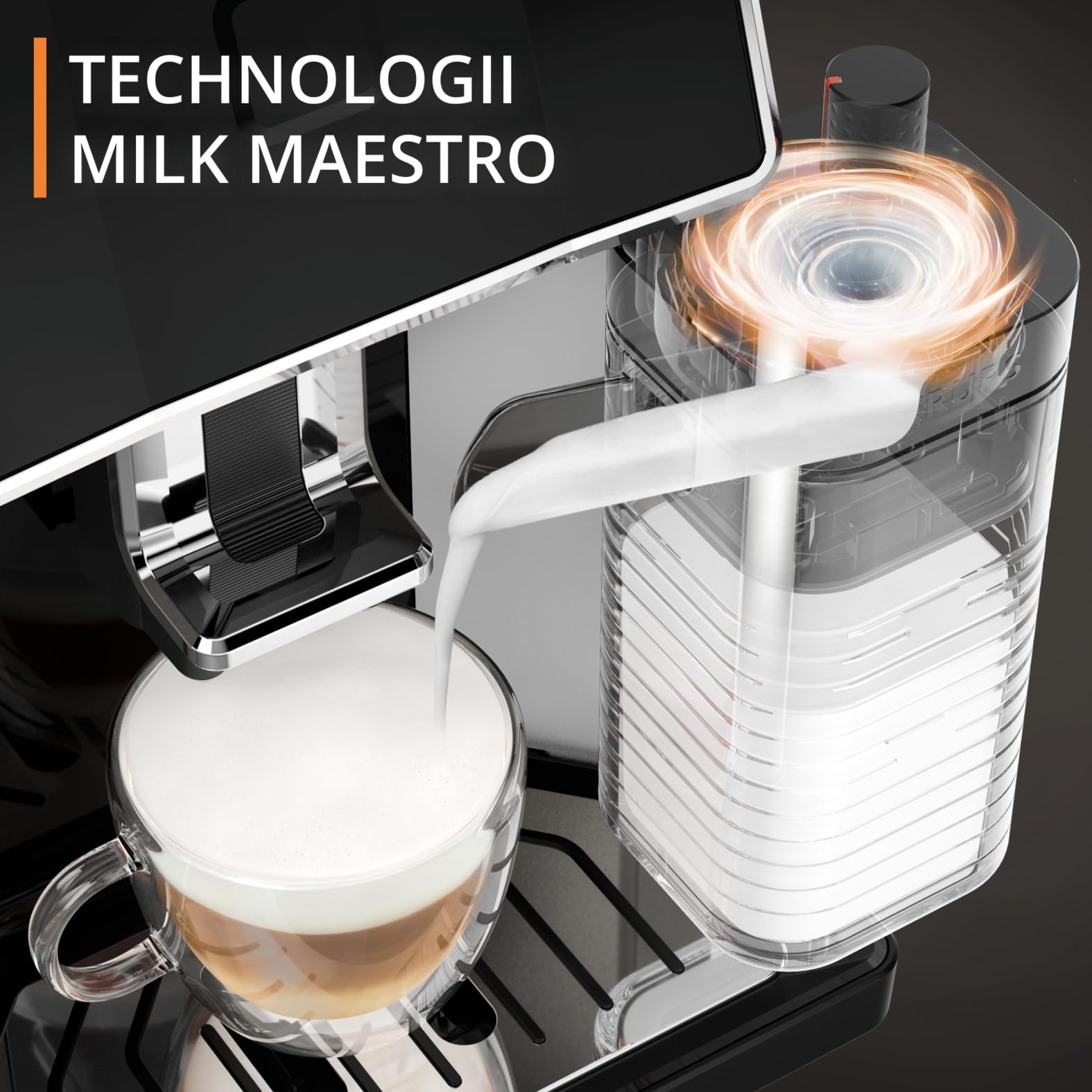 KRUPS EA912E Ekspres automatyczny SENSATION MILK M50 System Milk Maestro, 6 rodzajów kawy, wyświetlacz LED, system Thermoblock, automatyczne czyszczenie tabletką, stalowy młynek, czarno-srebrny