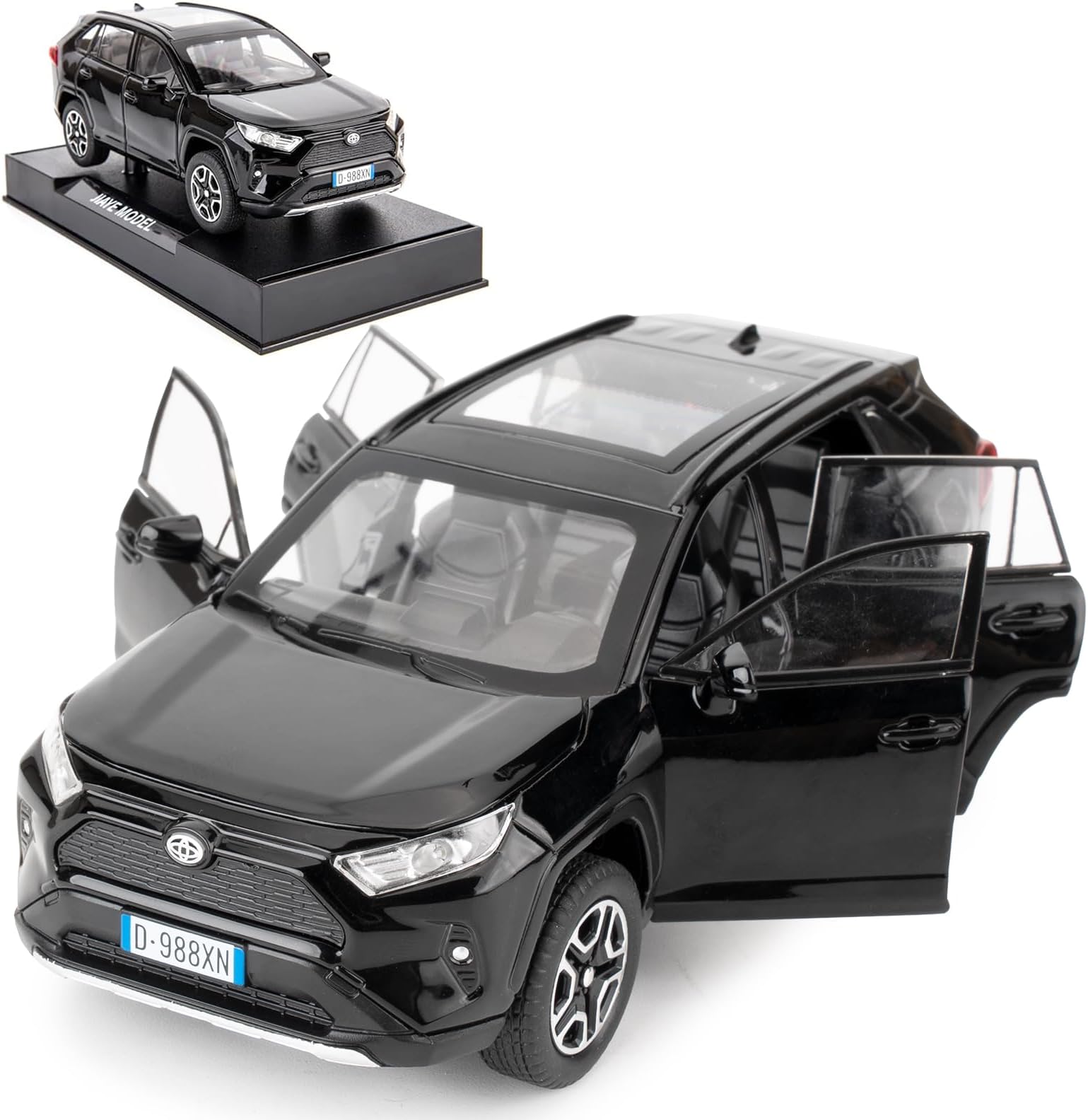 Model Car 1/32 RAV4 Alloy Diecast Collectible Toy Car with Light and Sound Toy Vehicle Door Can Be Opened for Boys Kids Toddler Gift (Black)