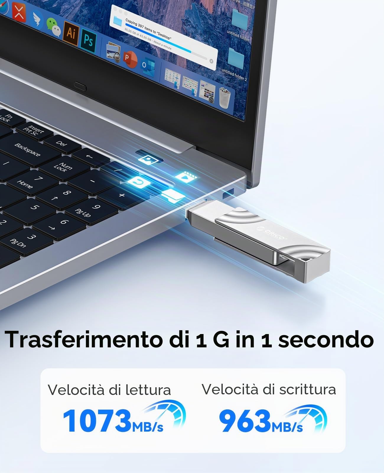 ORICO 1TB SSD Externe, Hard Disk Esterno SSD fino a 1050MB/s, USB C Unità a Stato Solido Esterne per iPhone 16/Android Telefon/PS4/Tablet/Mac/Windows OG201