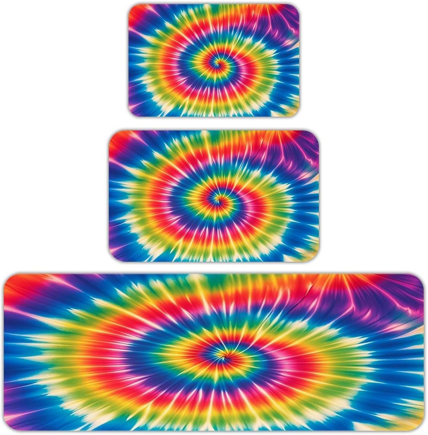 Tie Dye Rainbow Kitchen Mats for Floor 3PCS Waterproof Low-Profile Kitchen Rugs Floor Mat Non Slip Anti Fatigue Mats Comfort Standing Mat Runner Rug Area Rug 6"x24"+20"x31"+17"x47"