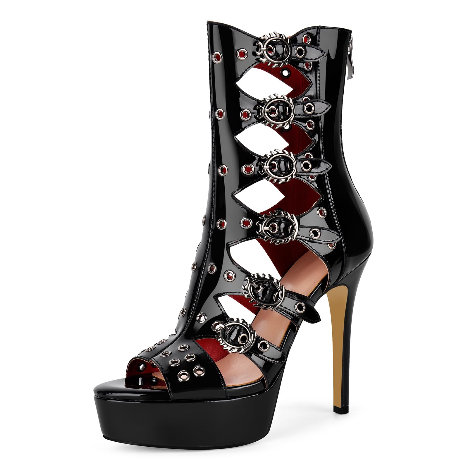 Women's High Heel Platform Sandals Stiletto Peep-Toe Booties with Cut-Out Straps