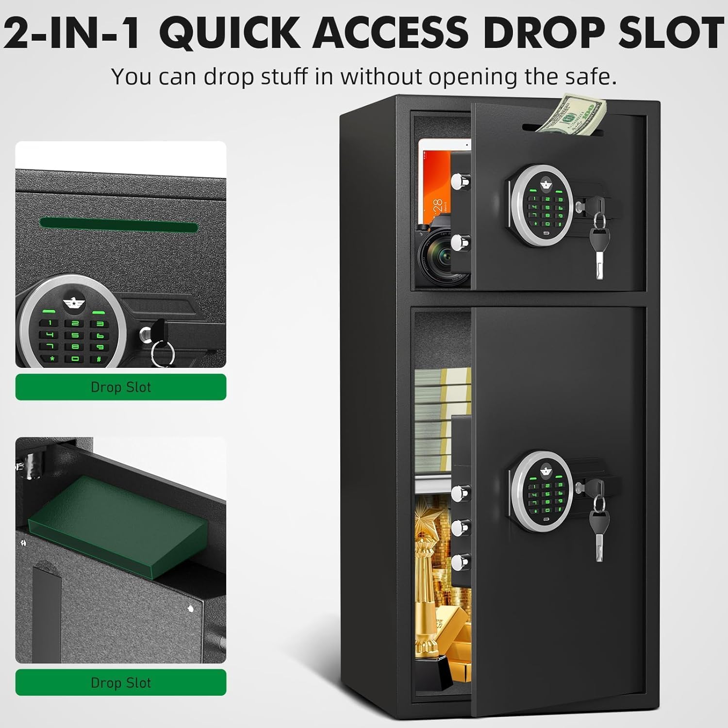 6.5 Cu Ft Large Safe Box Fireproof Waterproof, Money Safe With Mute Function and LED Light, Digital Keypad Home Safe with Deposit Slot & Dual Alarm System,Security Box for Money Valuables