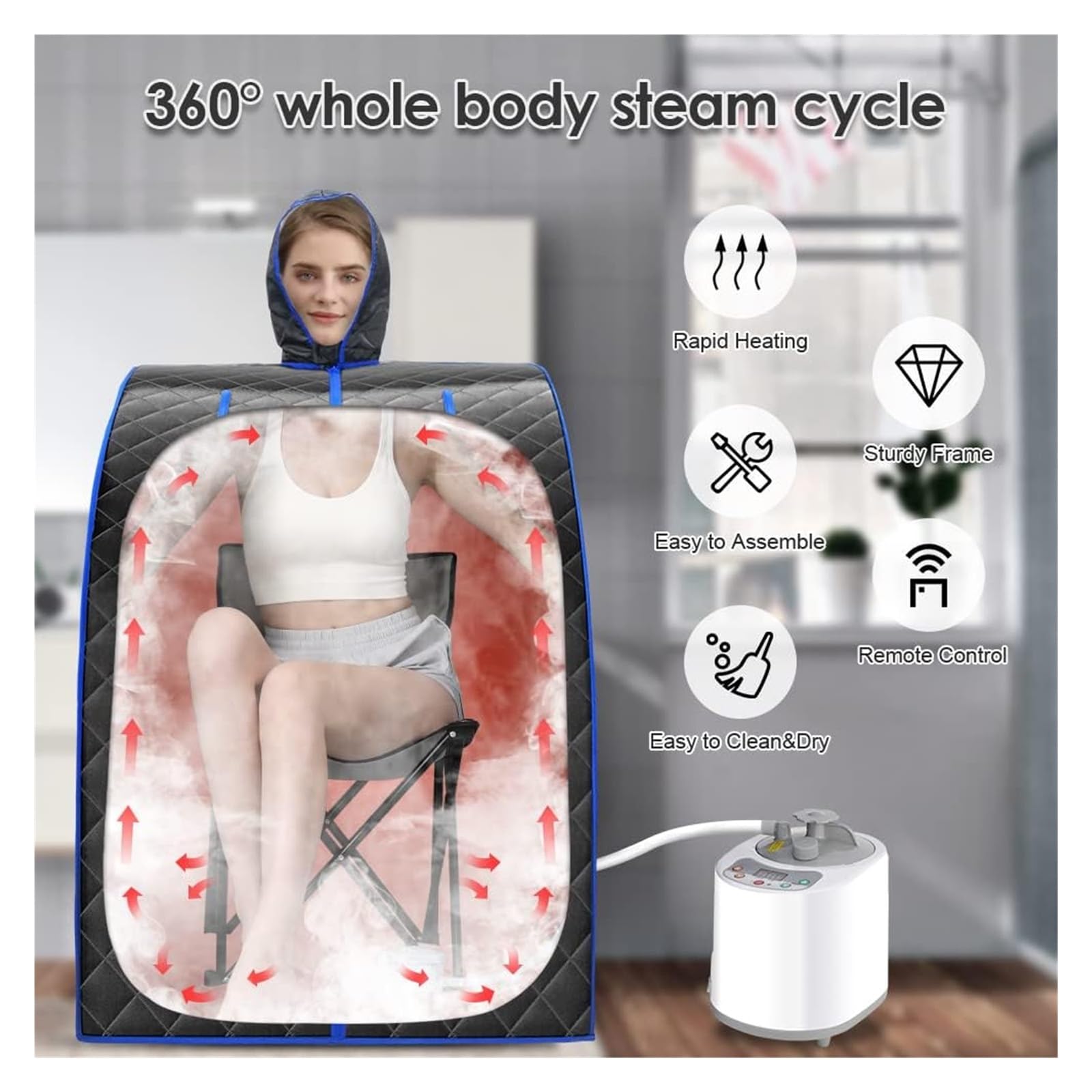 Koc do sauny, sauna, przenośna sauna do domu, Namiot parowy Przenośna sauna z rozkładanym krzesłem Domowa wanna SPA 1000 W 2L Łatwa bezsenność Przenośna konstrukcja do relaksu