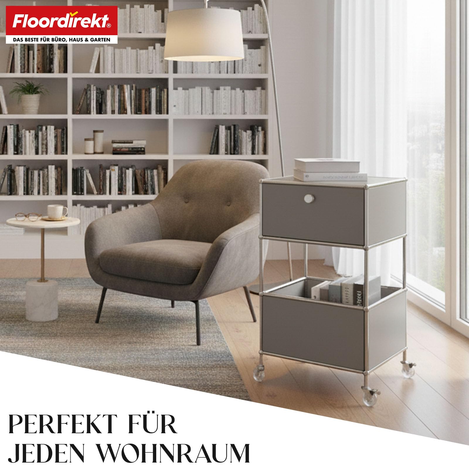 Floordirekt Concept Epure MK-145 - Estantería de metal para salón, oficina, pasillo, color gris, cromo, 69 x 40 cm
