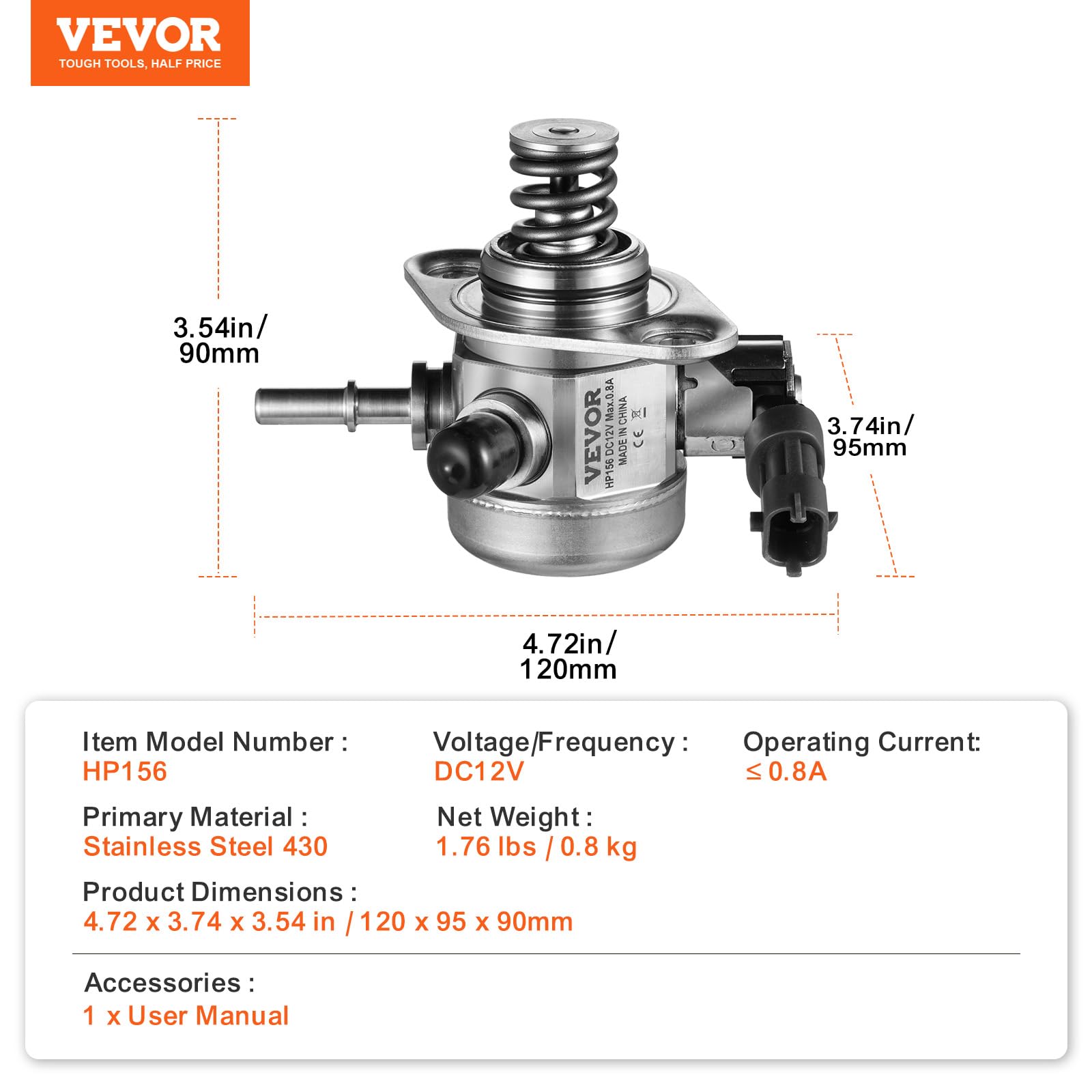 VEVOR Bomba de Combustible Alta Presión Compatible con Accent/Sonata, Tucson, Veloster y Kia Forte5, Optima, Rio 2015-2017 L4 1,6L, Reemplaza GDP404, M73176, 353202B220, 35320-2B220, HM10054