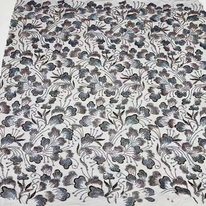 Dentelle perlée broderie fleurs 3D tissu vert pour robe d'exception - 2