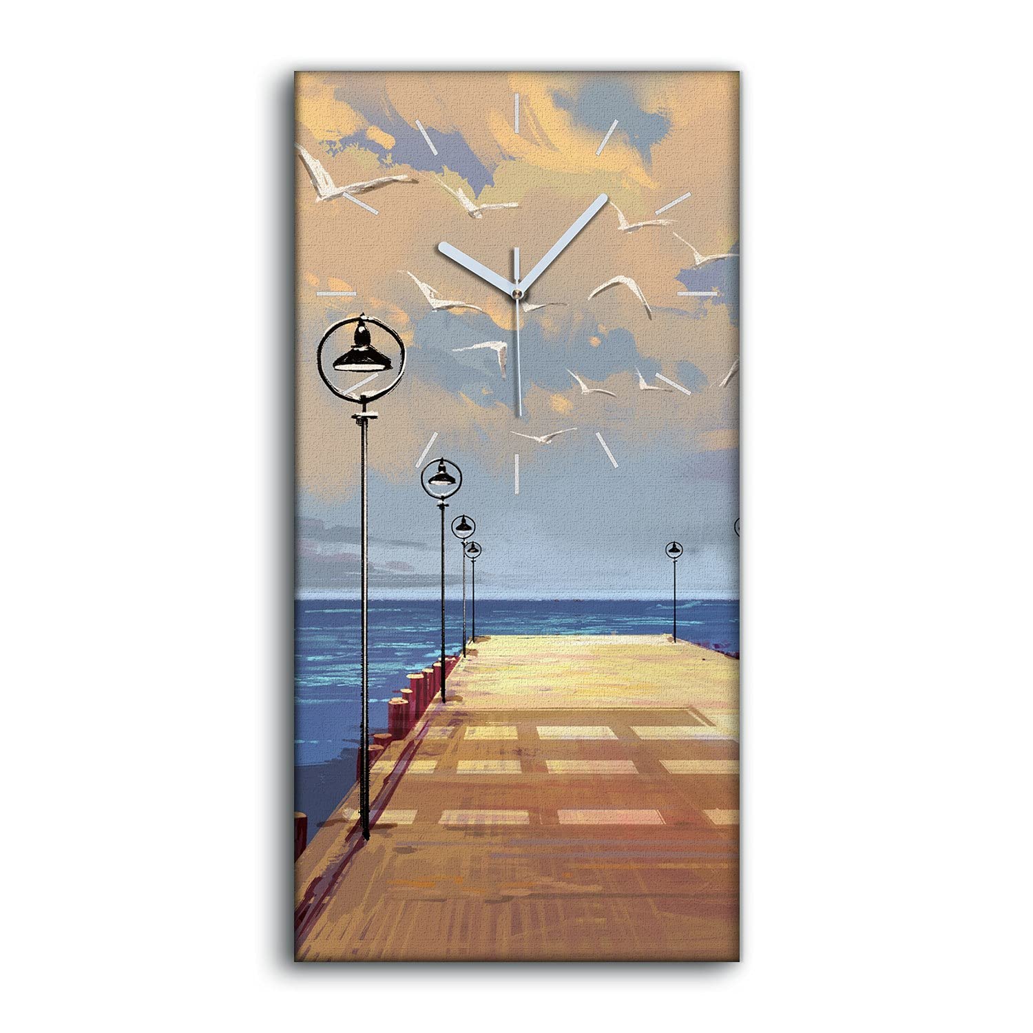 Horloge sur Toile sans tic-tac 30x60cm image pont de mer pour retrouver le calme