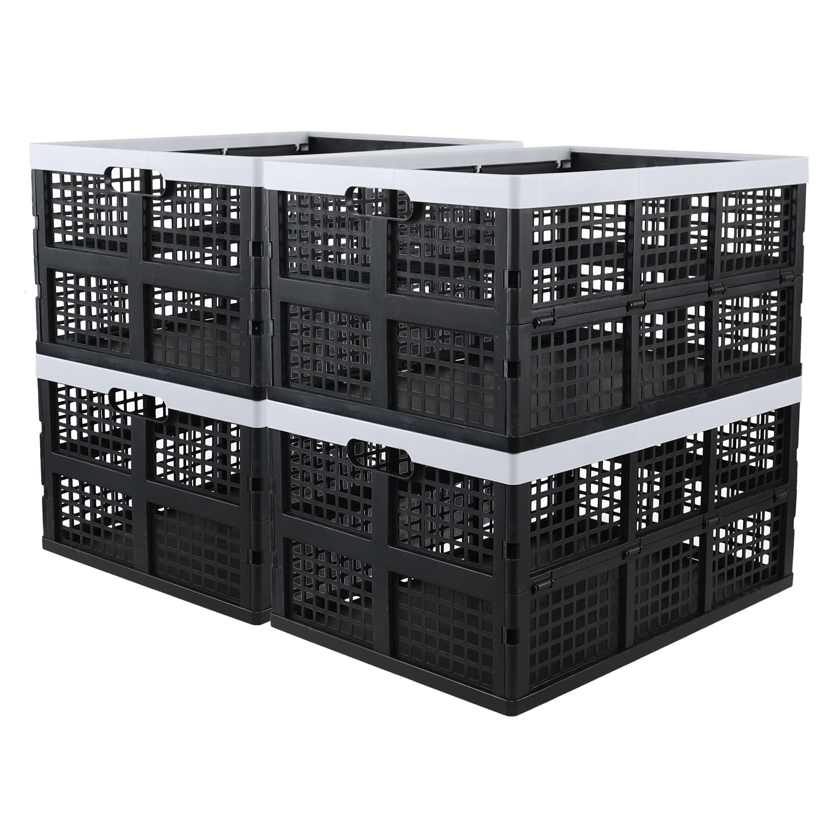 Nihenok 66 L Extra Large Stackable Storage Crate, Set of 4 Plastic Collapsible Crates
