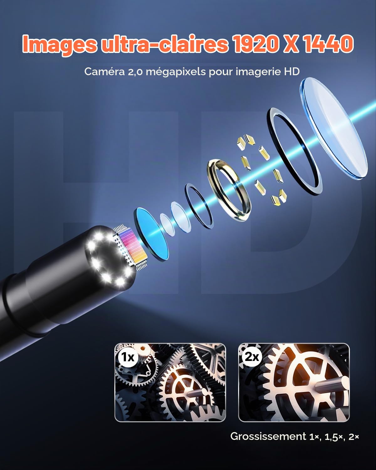VEVOR Caméra Endoscopique avec Câble Semi-rigide 15 m, Endoscope HD 1920p pour Android et iOS, avec 8 Lumières LED Réglables, Zoom, Étanche IP67, Caméra Serpent d'Inspection pour Automobile, Plomberie