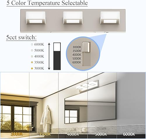 Miniatura 135 de Ralbay - Lámpara LED moderna y negra para tocador de baño, con 3 luces, accesorios de iluminación de pared de baño de acrílico Luz blanca
