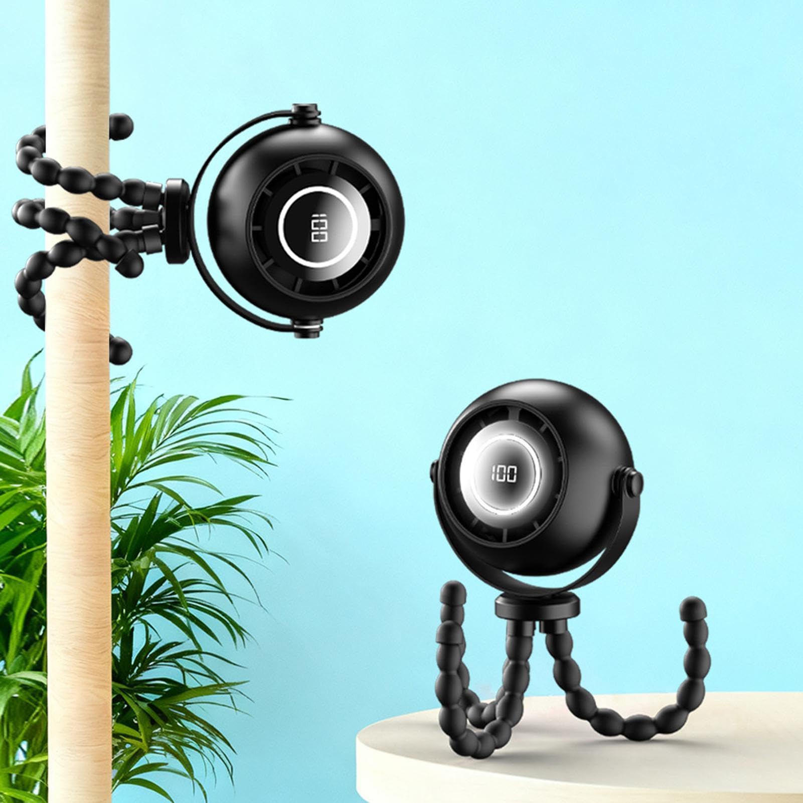 Generico Ventilatore da passeggino 3 velocità ricaricabile con notturne | Ventilatore Portatile Mini Alimentato a Batteria Per Seggiolino Auto Bici Tapis Roulant Camera da Camera