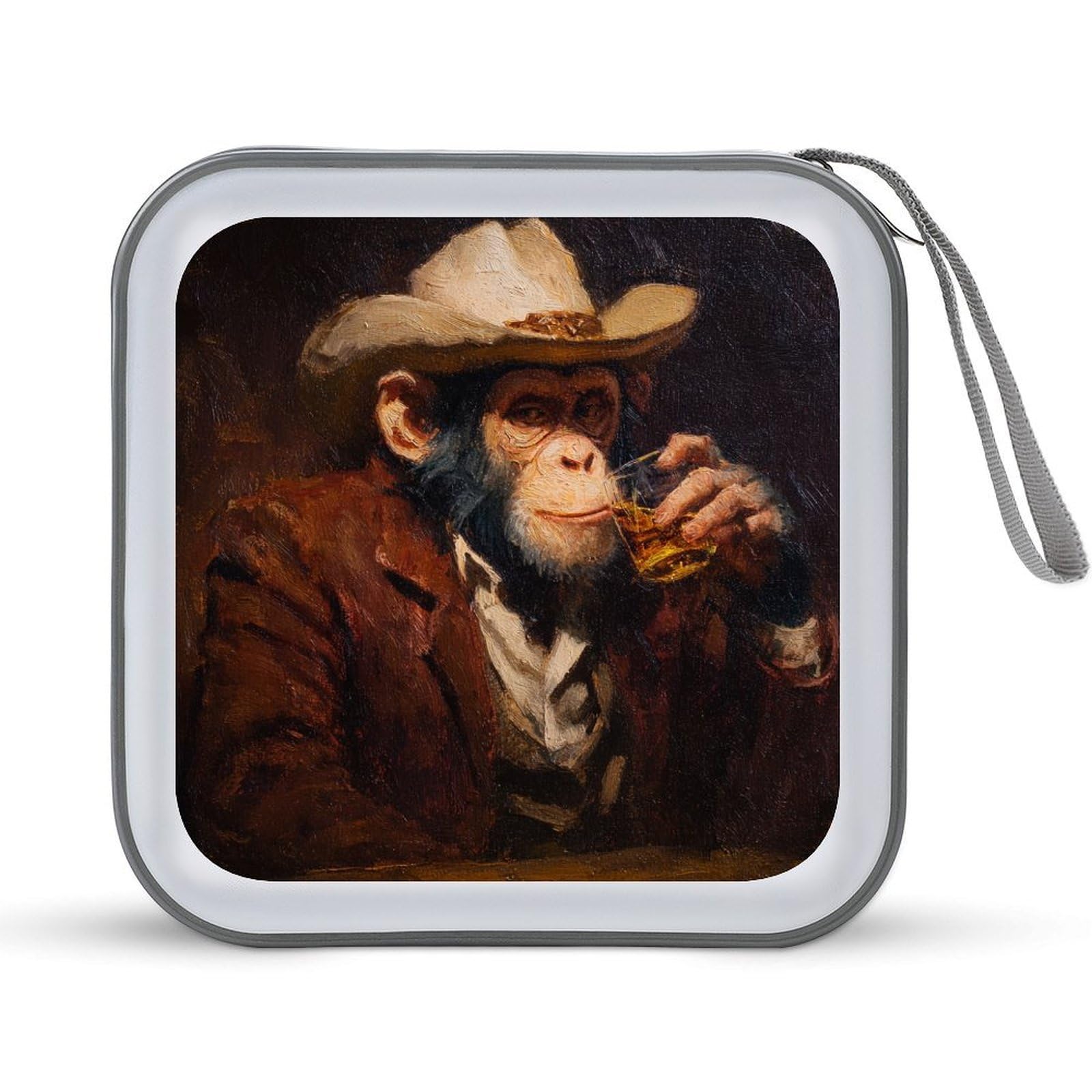 Jubonexis Monkey in Cowboy Attire Drinking at Bar CD Case DVD Storage Case Portable for Car Home Travel