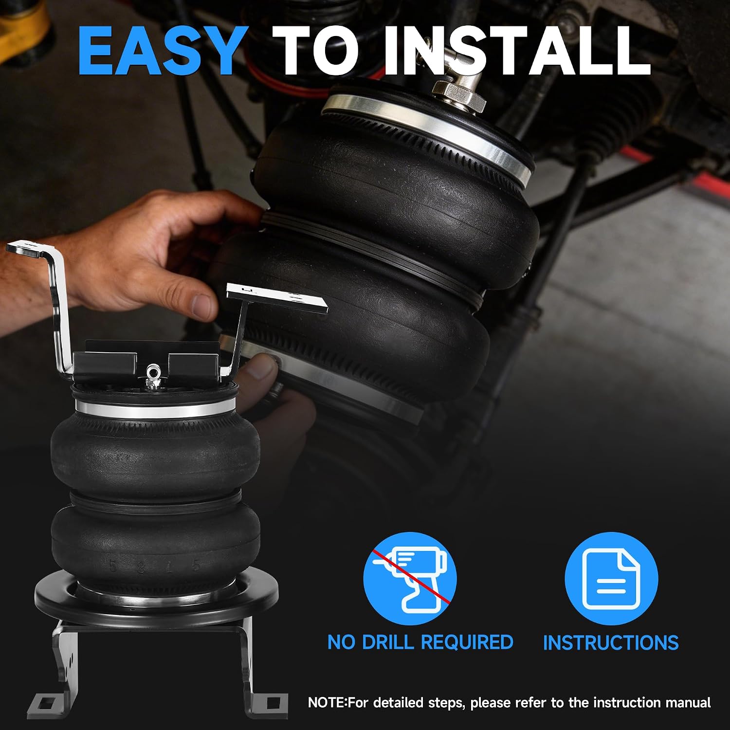 Just-V Rear Air Bags Suspension Kit for 2011-2026 Chevy Silverado GMC Sierra 2500HD 3500HD, 5000 lbs Heavy Duty Air Spring Bags for Truck Towing & Hauling, No-Drill, Replacement for Firestone 2613