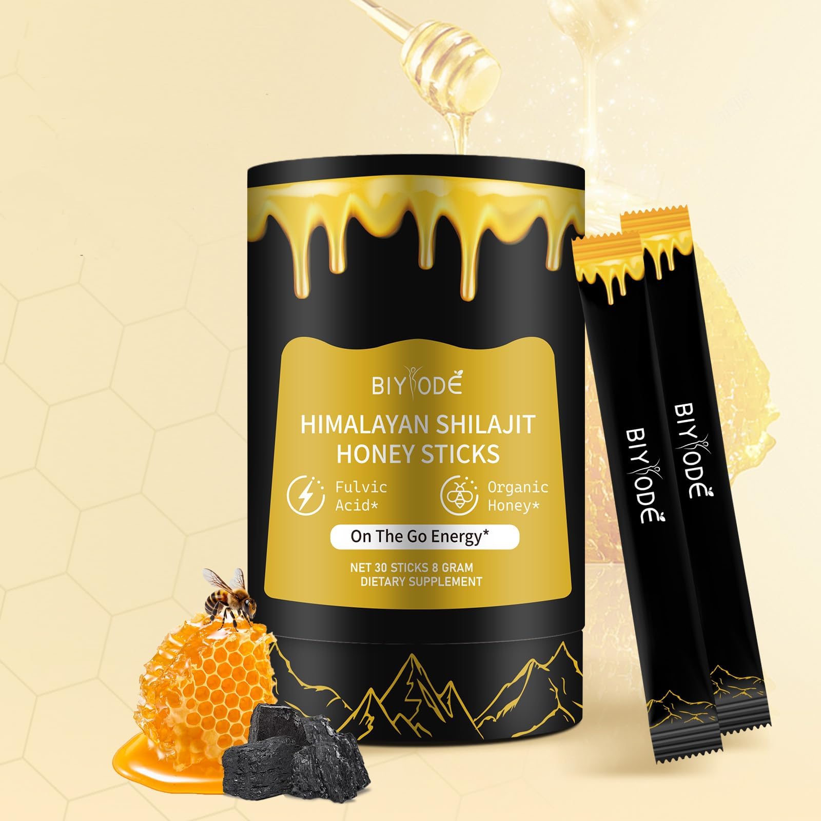 UpondataShilajit Honey Sticks, Pure Himalayan Resin with Organic Honey, Boost Energy, Support Immunity & Enhance Vitality (30 Sticks)