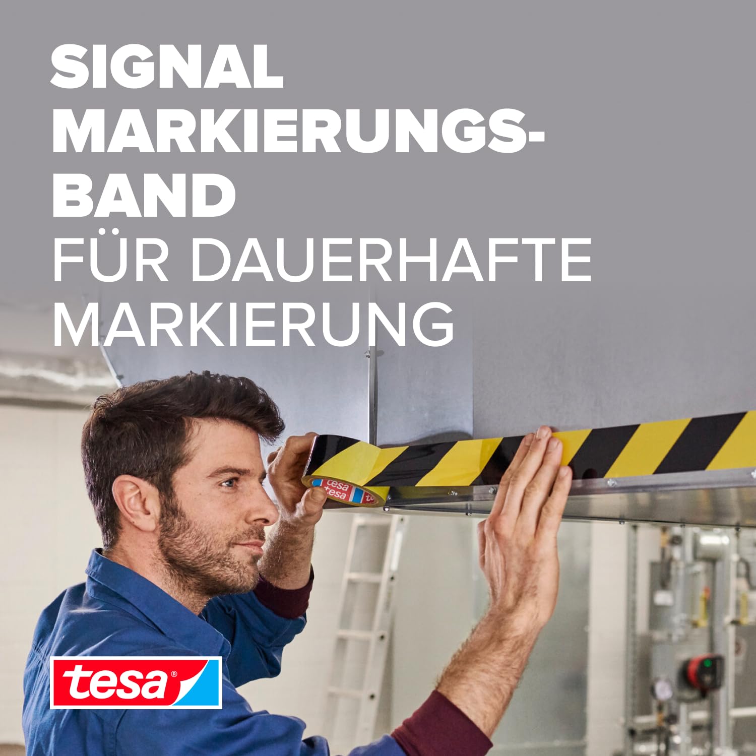tesa® Signal Premium Adhesive Marking and Warning Tape - Permanent Hazardous Area Marking and Signage - Robust PVC - Black/Yellow - 66 m x 50 mm
