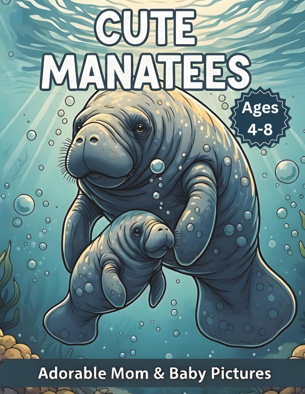 Cute Manatees Coloring Book for Kids Ages 4-8: Adorable Mom and Baby Pictures | Sea Cow and Ocean Life Activity Book for Boys and Girls