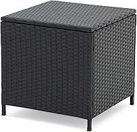 Vista 8 de Verano Garden Mesa auxiliar de mimbre para exteriores, mesa auxiliar de mimbre de ratán de almacenamiento pequeño, mesa de centro cuadrada de resina