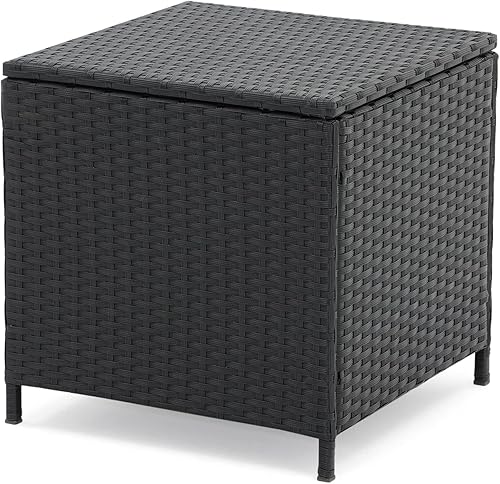 Miniatura 9 de Verano Garden Mesa auxiliar de mimbre para exteriores, mesa auxiliar de mimbre de ratán de almacenamiento pequeño, mesa de centro cuadrada de resina