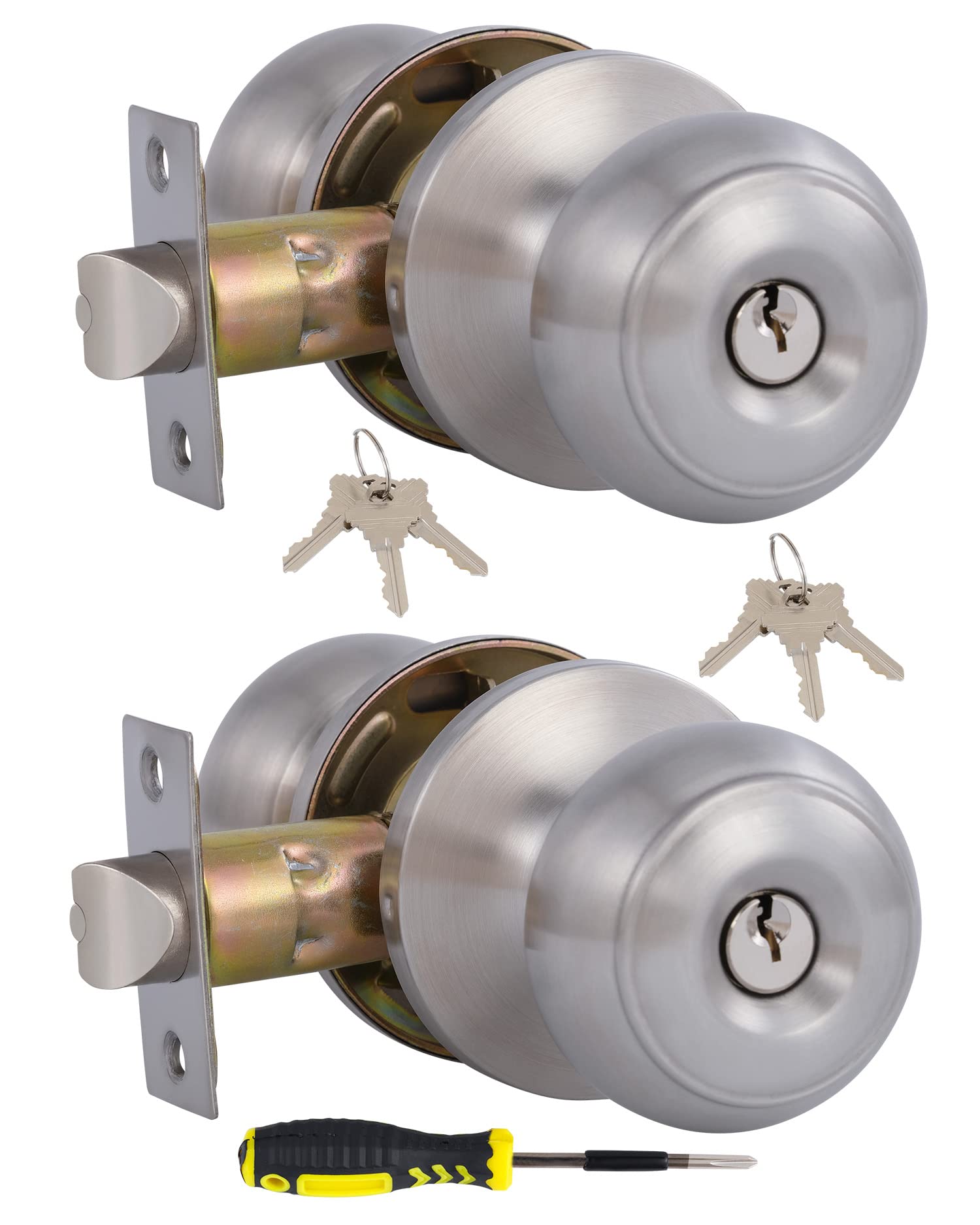 Photo 1 of 2 Pack Entry Door Knob with Lock and Keys All Alike, Exterior/Interior Door Handles for Bedroom or Bathroom