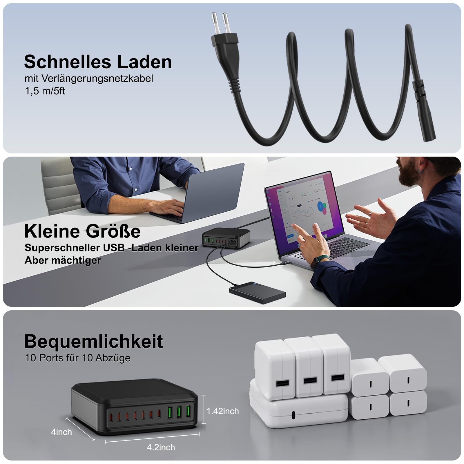 800w USB C Ladegerät Mehrfach, GaN V 10 Ports USB Ladegerät Mehrfach, 800w 10-Port Schnellladegerät Kompatibel mit MacBook Pro/Air, iPad Pro/Air, iPhone, Android etc