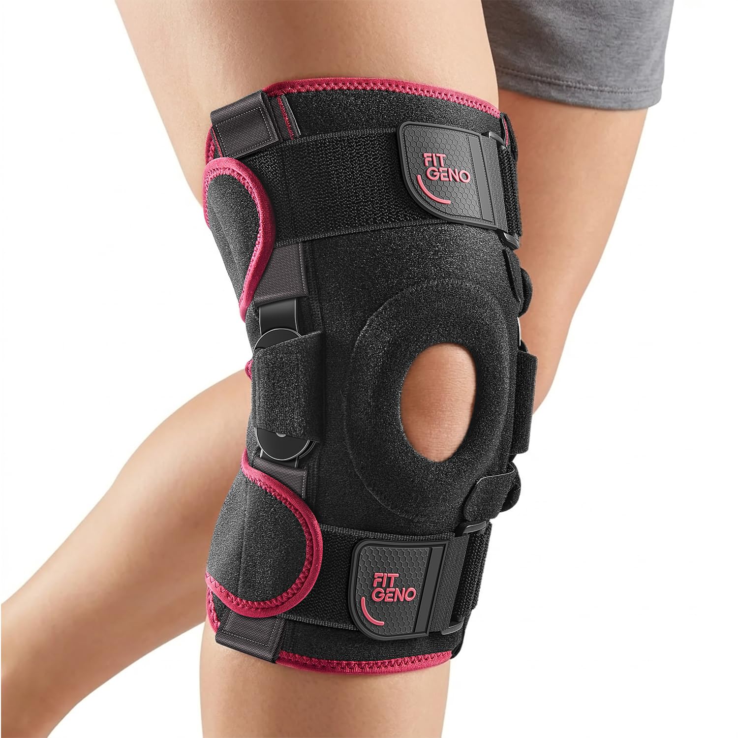 Fit Geno Hinged Knee Brace for Women: Adjustable Knee Brace with Side Stabilizers - Breathable Compression for Meniscus Tear, Arthritis, Knee Pain Relief, Injury Recovery, Running, Sports (Medium)