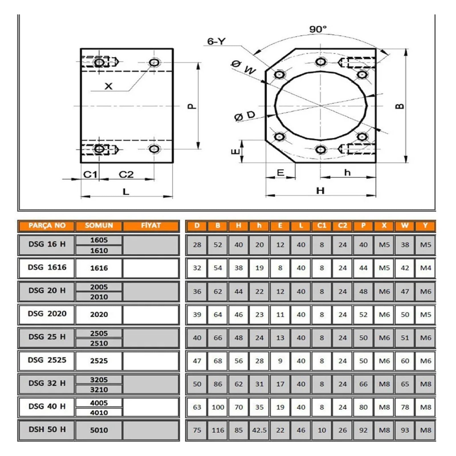 Kugelgewindetriebe-Muttergehäuse DSG16H DSG20H DSG25H DSG32H Passend für SFU1605/2005/2505/3205 Halterung Aluminiumlegierung Schraube (Farbe: Verwendung für SFU2505 2510)