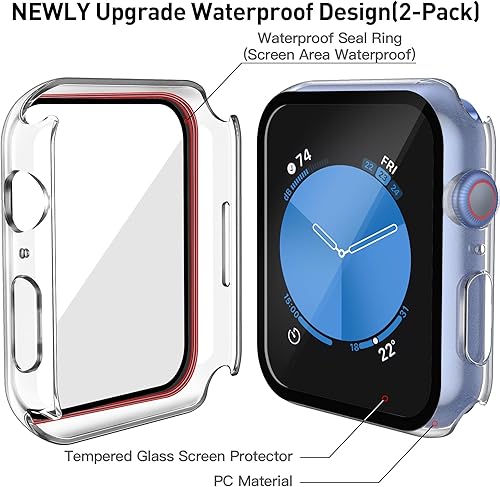 Miniatura 4 de Misxi Paquete de 2 - Funda rígida impermeable con vidrio templado compatible con Apple Watch Series 6, SE, Series 5, Series 4 de 44 mm, funda