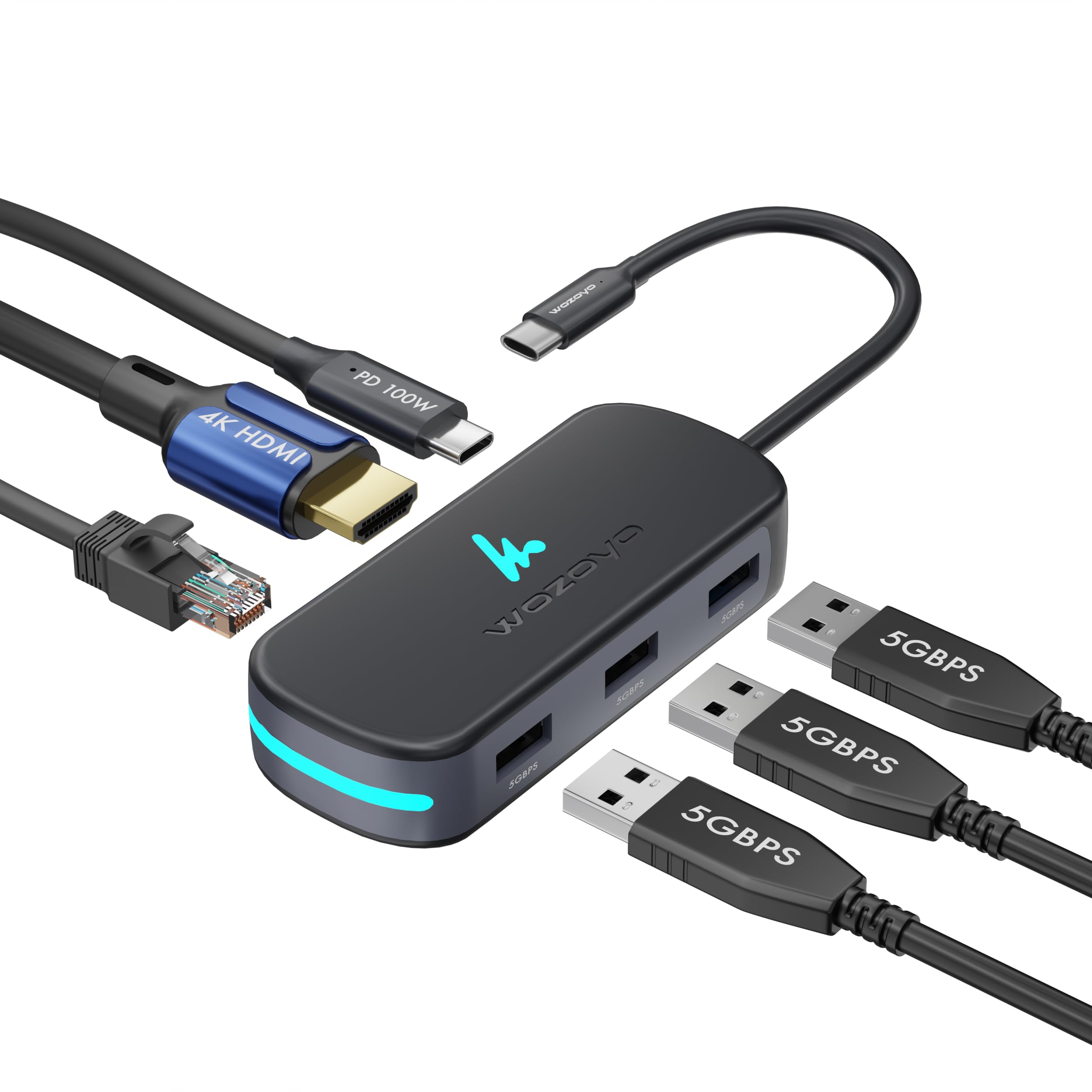 Type C 6 in 1 Wozoyo Docking Station with 3XUSB 5Gbps (3.2 Gen 1),4K@60Hz HDMI,1Gbps Ethernet & PD 100W,USB-C Hub,Thunderbolt 4 Compatible,Universal Compatibility with macOS, Windows, Android & iOS-image-34
