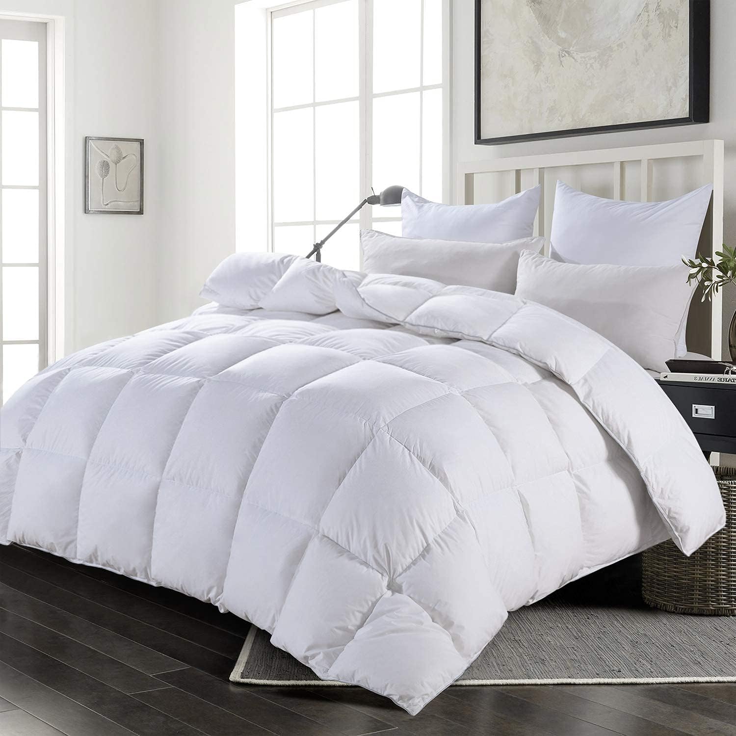 HOMBYS Luxurious Goose Down Comforter Queen Size,100% Cotton Down Proof Duvet Insert Bedding Comforters, 55 Oz Fill Weight Premium Goose Down Feather, 8 Corner Tabs ( White Comforter, Queen) : Home & Kitchen
