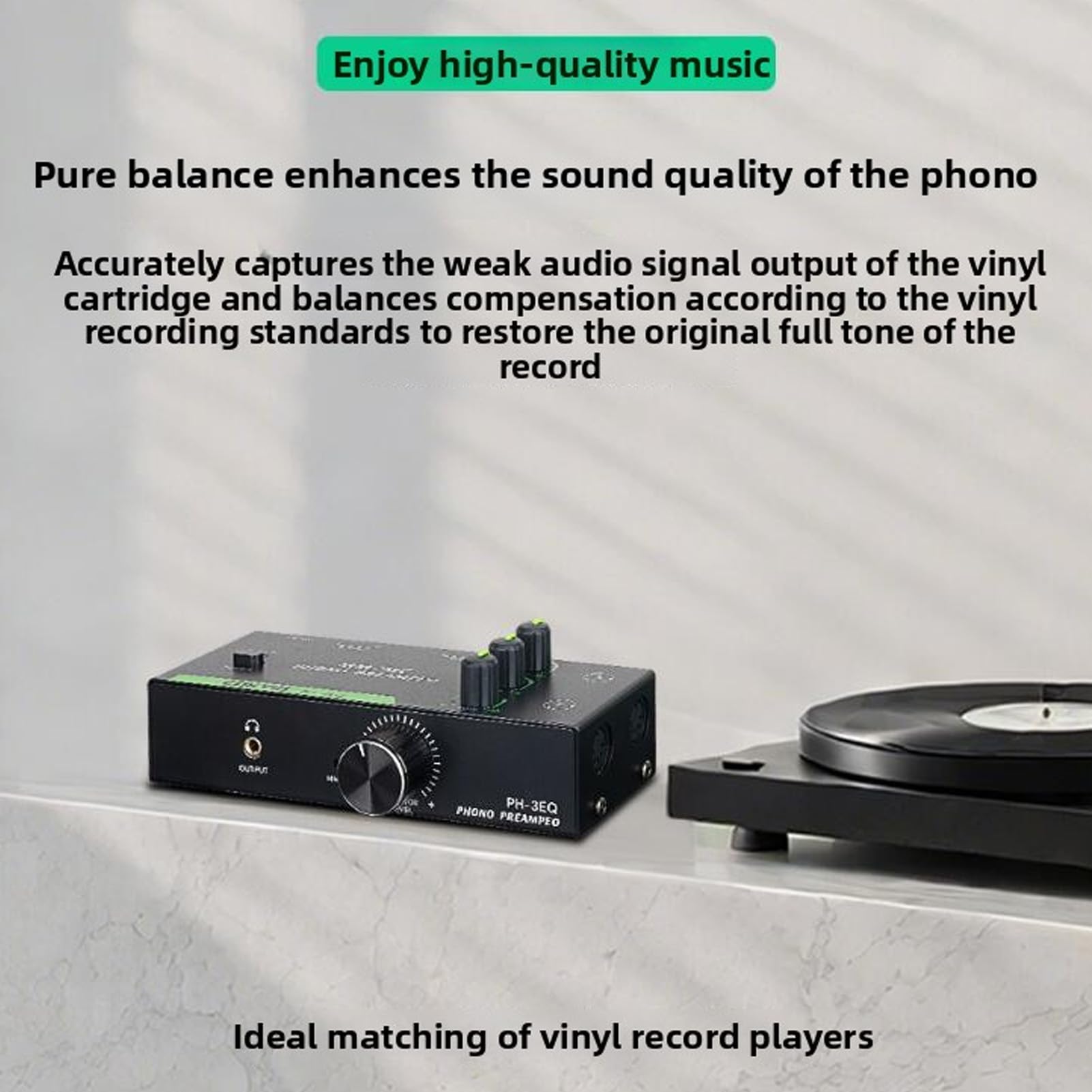 ASHATA Przedwzmacniacz Audio Stereo dla Wkładek Mm MC, Wzmacniacz Słuchawkowy z 3-pasmowym Korektorem, Obsługuje Wyjście Słuchawkowe 3,5 Mm, 5-pinowe Wyjście Wejściowe XLR, Niski (wtyczka UE)