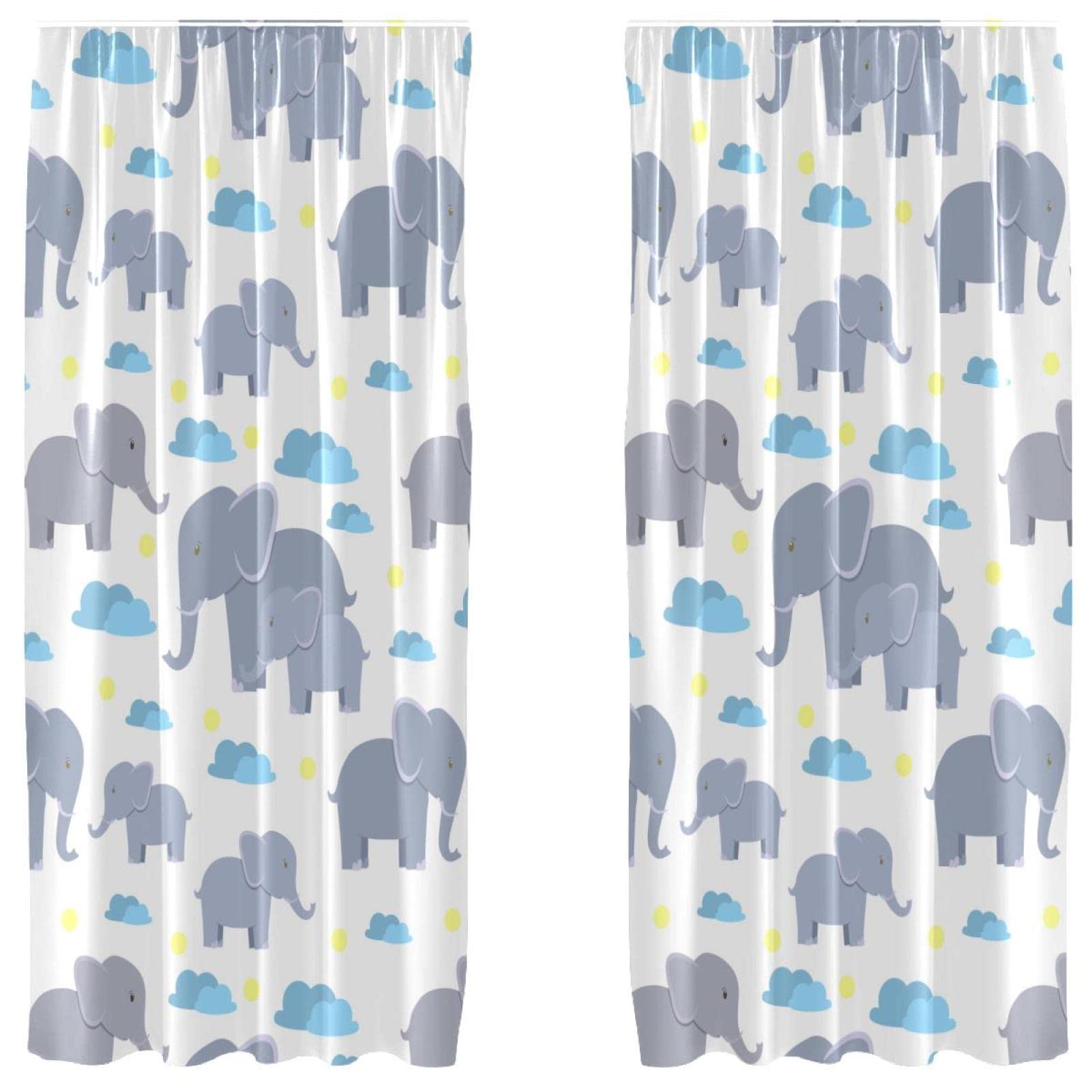 Rideaux occultants motif éléphant maman bébé nuage microfibre 140x213cm grand rideau opaque de chambre