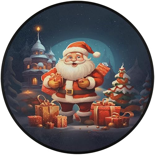 Miniatura 2 de Christmas Scene Winter Santa Claus (4) Round Area Rug 3ft Machine Washable Circular Rugs for Dining Room Table Bedroom Playroom Throw Rugs for Dog