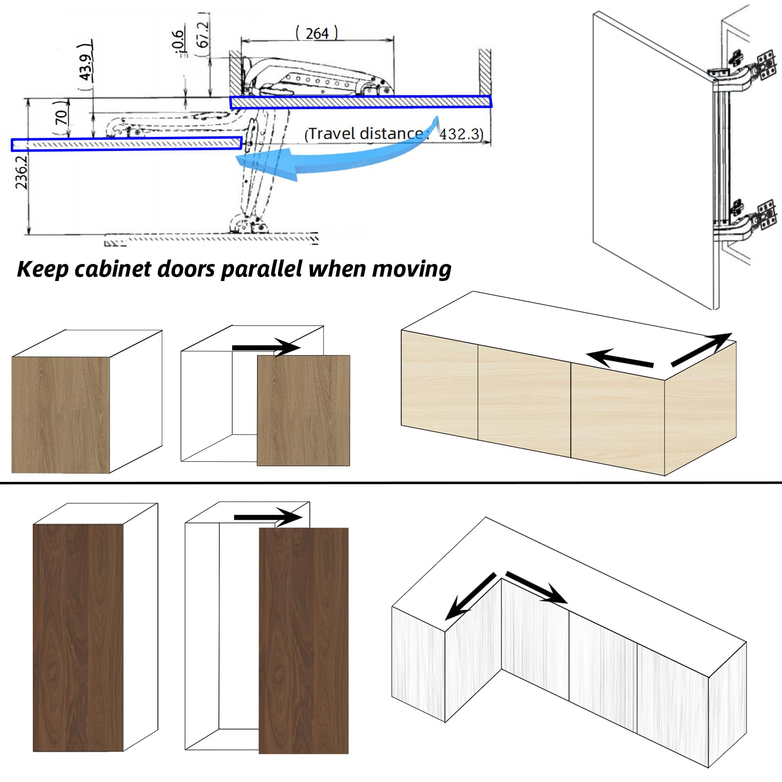 Bisagra de puerta de apertura lateral, carga de 7 kg, bisagra resistente | Puerta corredera de armario con apertura paralela de 180°