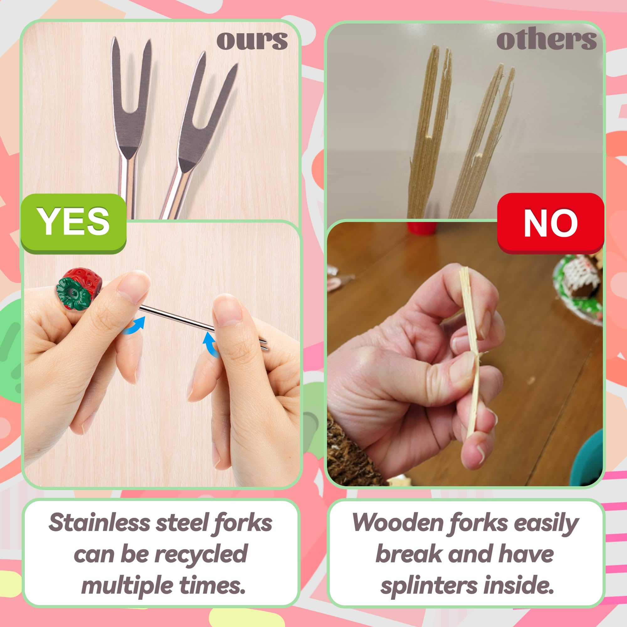 Set of 10 Strawberry Stainless Steel Fruit forks and 1 Strawberry Holder, Fruit Forks Dessert Forks Salad Forks Food Picks — Amazon image 5
