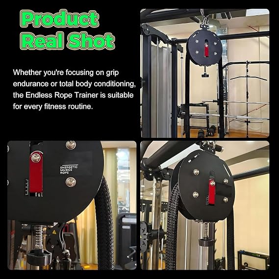 Endless Rope Trainer,Adjustable Resistance Cable Pulley Machine,Premium Nylon Rope Full-Body Workout Tool for Home or Gym
