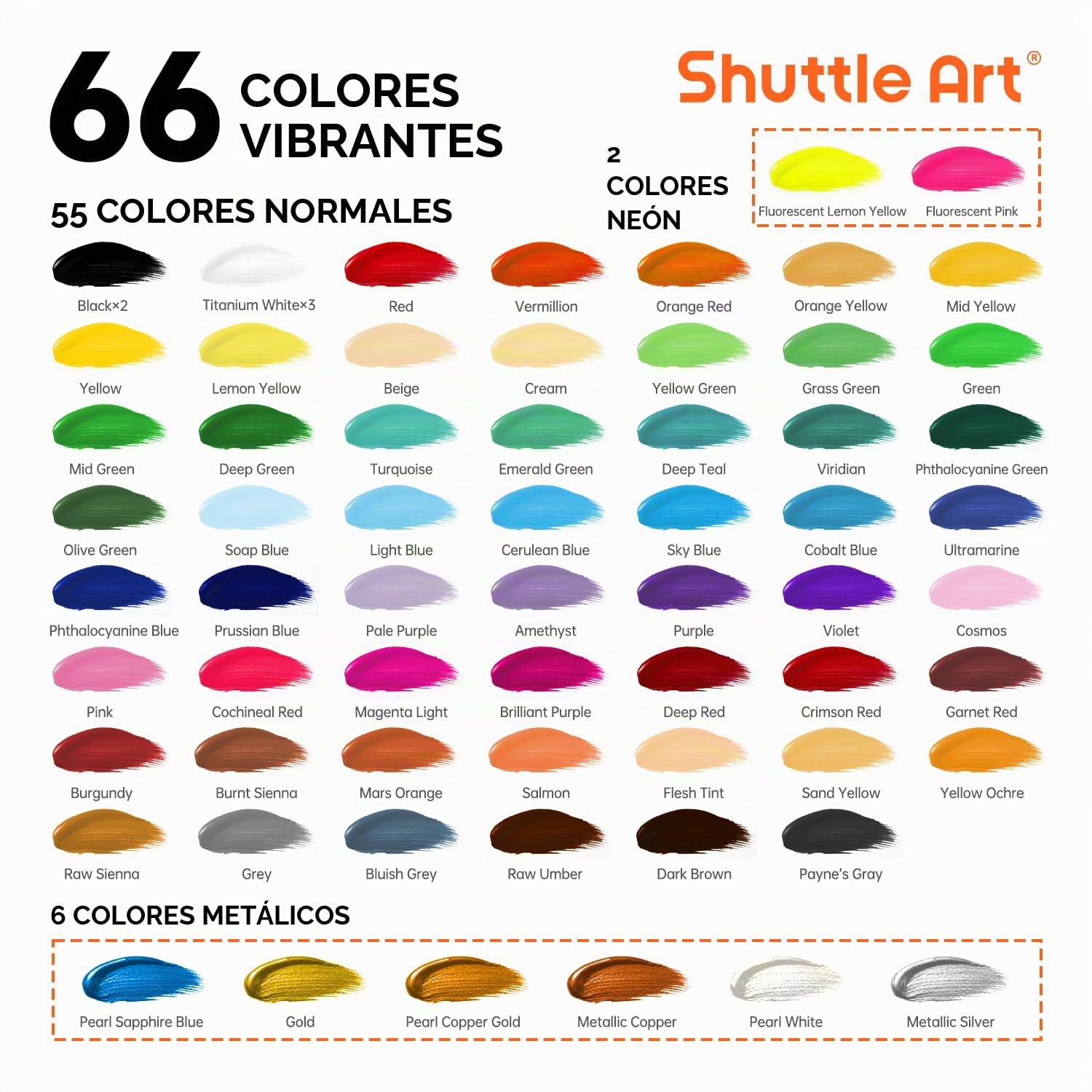 Shuttle Art 82 Pack Kit Pinturas Acrilicas 66 Tubos (22ml), Acrílico en Colores Ricos con 10 Pinceles, No Tóxicos, Ideales Pintura para Tela, Lienzo, Madera, Arcilla, Cerámica para Adultos y Niños