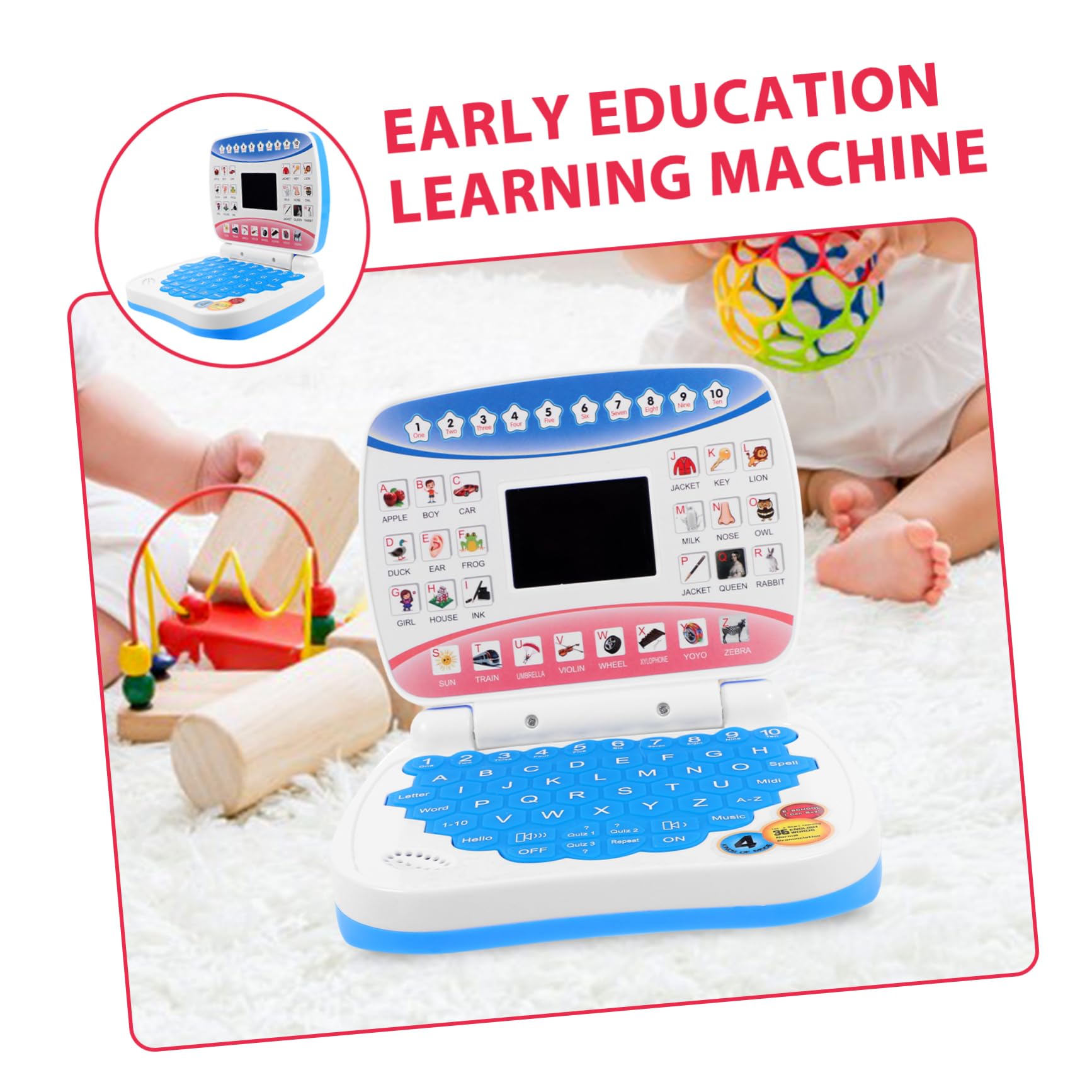 Computer Educativo Portatile Blu, Simulazione Apprendimento Schermo LED | Festa Scuola Decor, Party Toy per Ragazzo Ragazza, 3 X Aa Batteria Non Inclusa