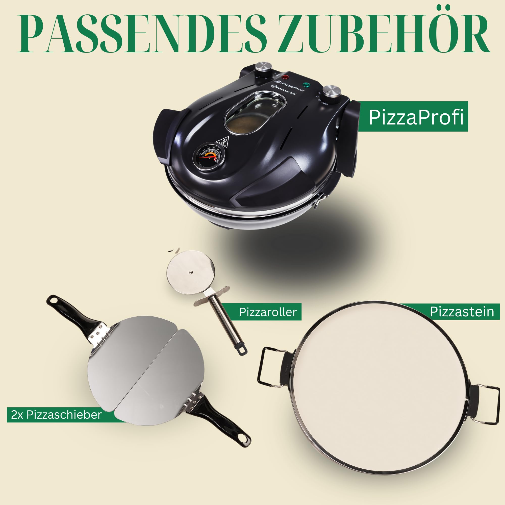 Sommertal PizzaProfi 400°C Elektrischer Pizzaofen mit Pizzastein – Ober-/Unterhitze, 5 Temperaturstufen, Temperaturanzeige