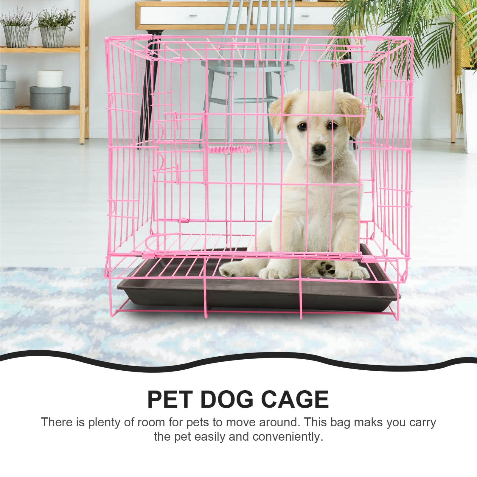 TEHAUX Crates for Dogs Indoor, Dog Crate Cage Folding Dog Cage 35 * 26 * 34cm Metal Dog Cage with Toilet for Small & Medium Dogs Cats Rabbits (Pink)