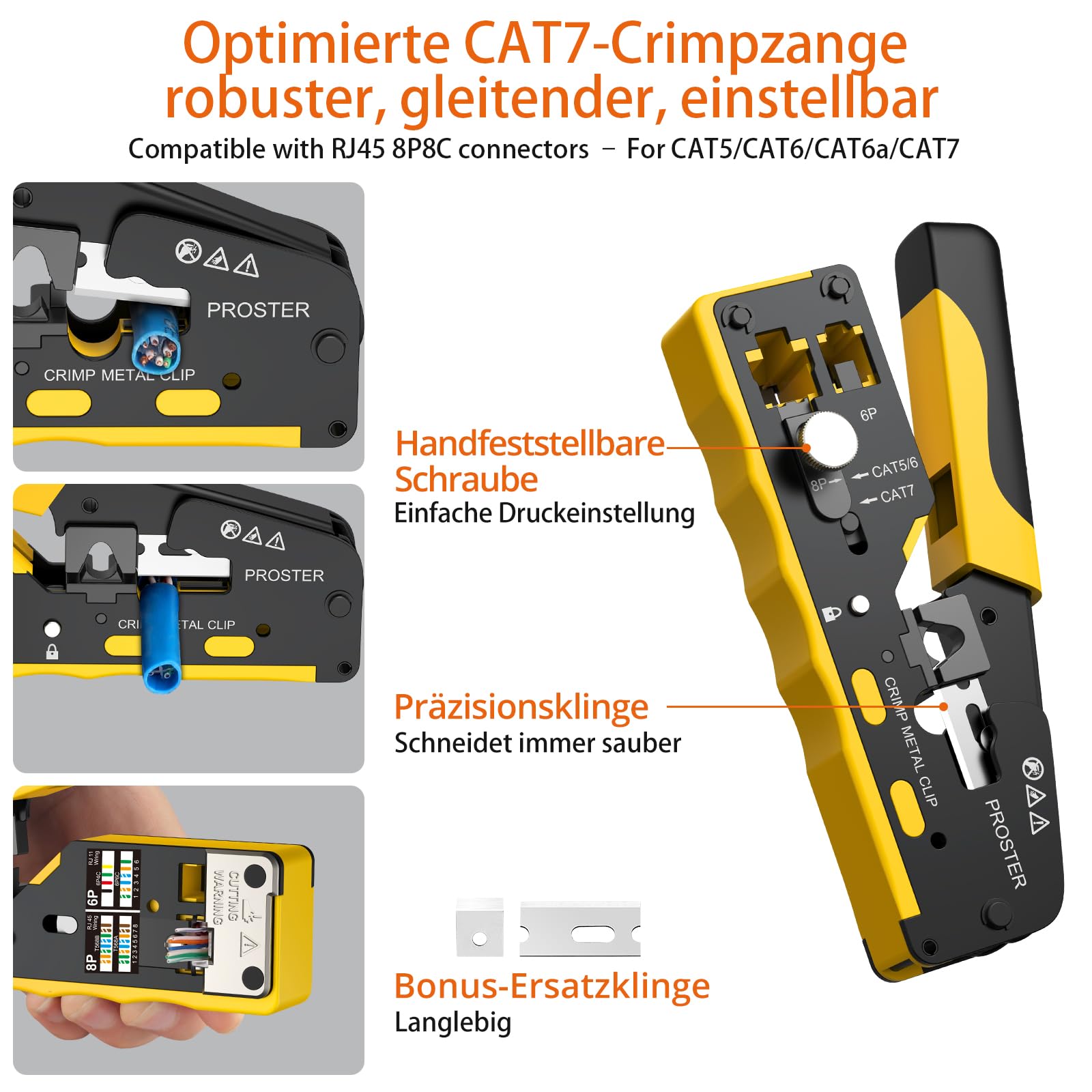 Proster RJ45 Crimpzange Set + Wire Tracker Netzwerk kabeltester