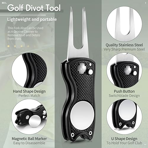 Miniatura 3 de Herramienta de reparación de golf de acero inoxidable plegable de golf Divot, herramienta magnética de botón emergente de golf, marcador de pelota