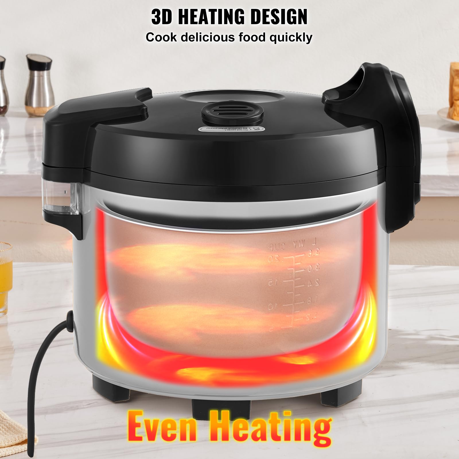 VEVOR Cuiseur à Riz Commercial, Auto-cuiseur de Riz 60 Tasses 13 Litres, Grand Pot Intérieur Antiadhésif, Cuisson Rapide, Maintien au Chaud 24 Heures, avec Tasse Doseur et Spatule, pour Restaurant