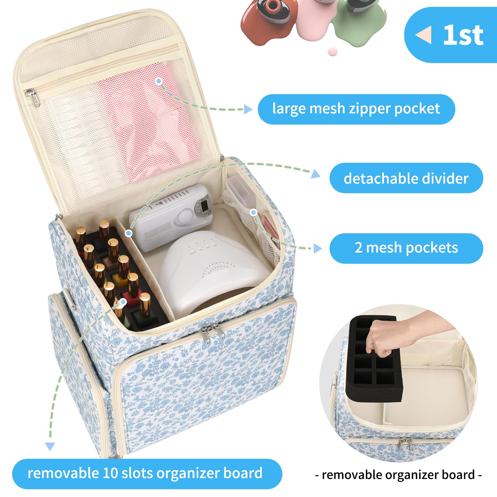 CUBETASTIC Nail Polish Organizer Carrying Bag with Removable Pouches